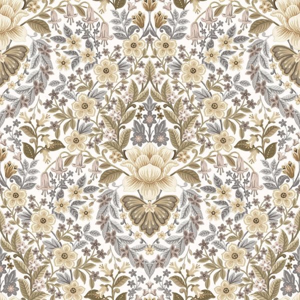 Papel pintado de estampado floral color beige Flora 18516