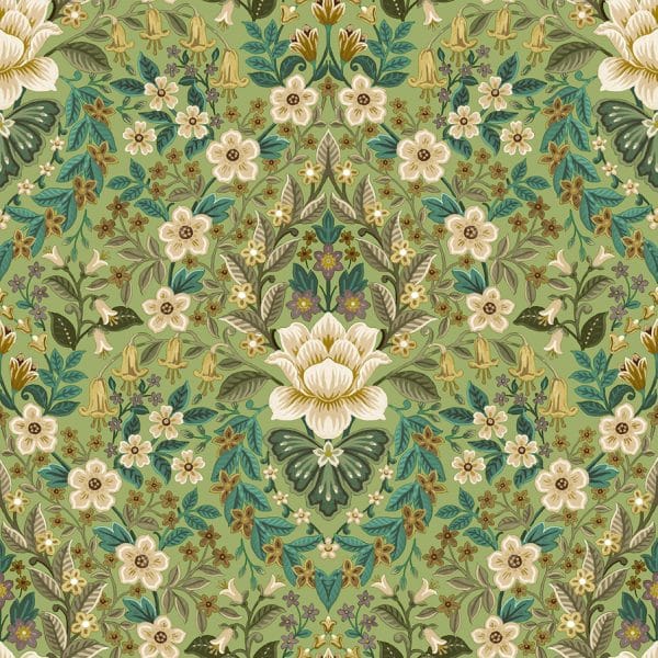 Papel pintado de estampado floral color verde Flora 18517