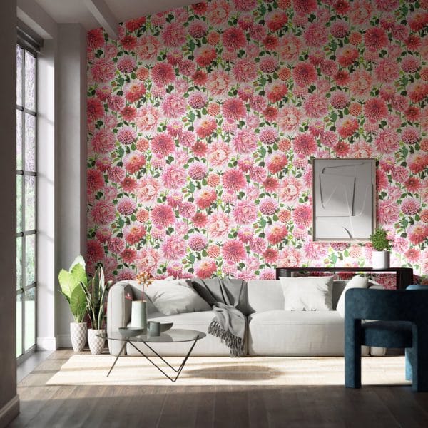 Papel pintado de flores en color rosa Dahlia HQN2112843