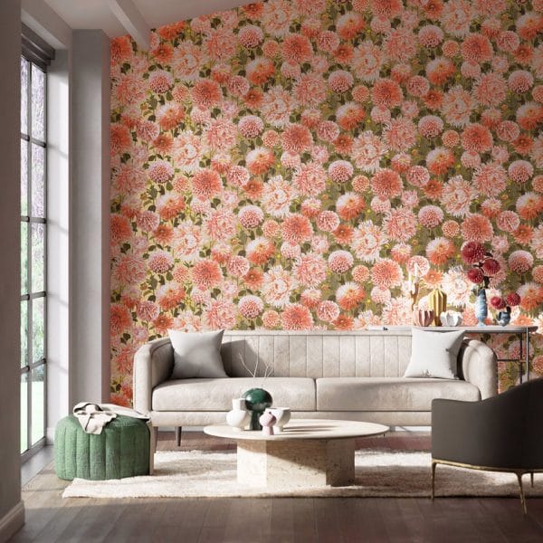 Papel pintado de flores en color naranja Dahlia HQN2112845