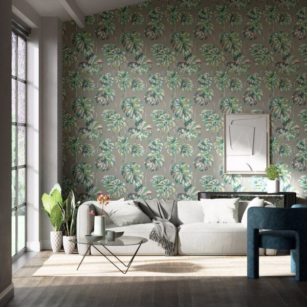 Papel pintado de hojas en color verde Kelapa HZAP111752