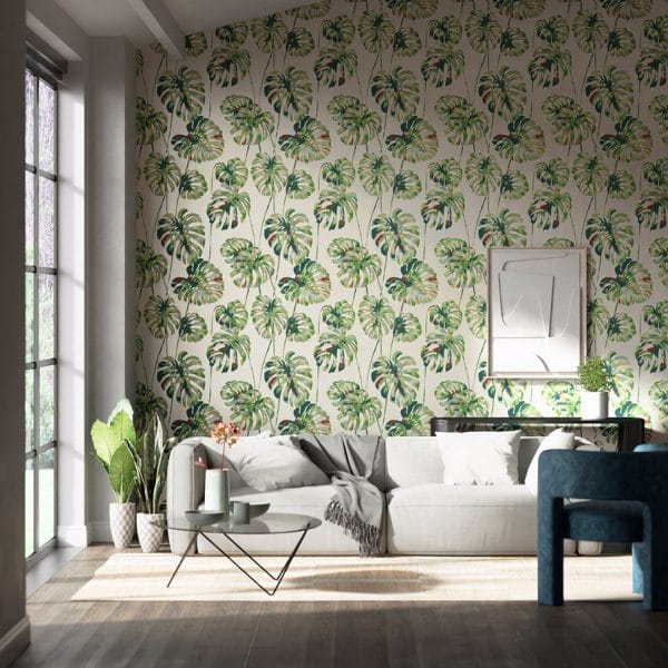 Papel pintado de hojas en color verde Kelapa HZAP111753