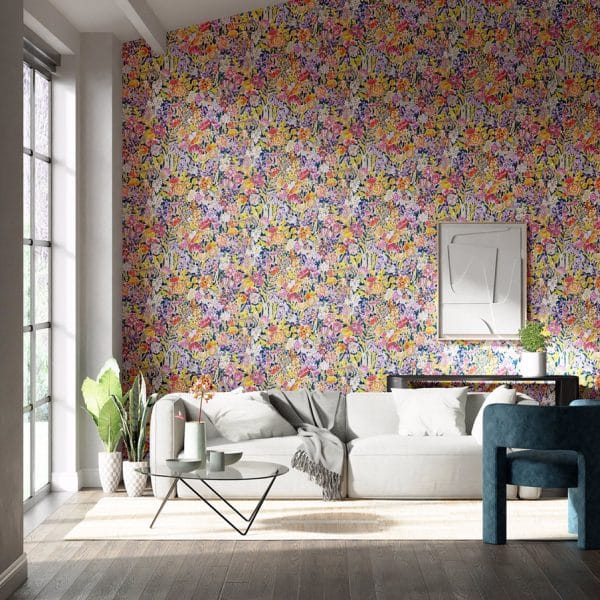 Papel pintado de flores estampado en multicolor Sanguine HQN2112839