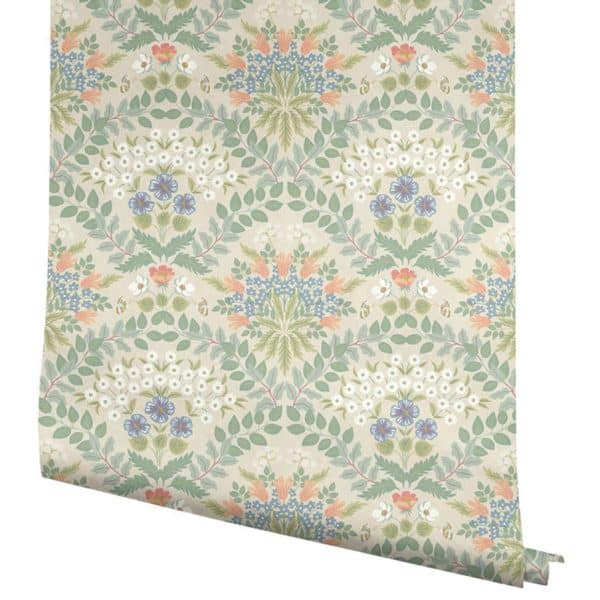 Papel pintado estilo floral de color beige y multicolor Bramble RP7321