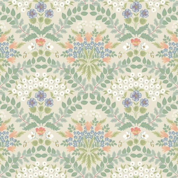 Papel pintado estilo floral de color beige y multicolor Bramble RP7321