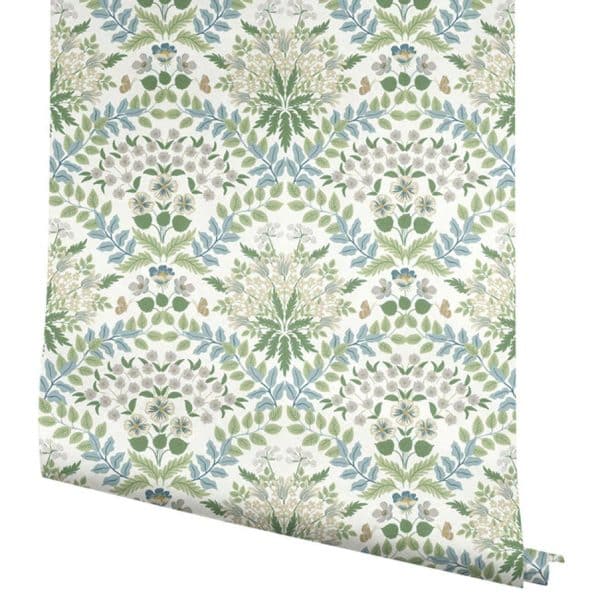 Papel pintado estilo floral de color verde y azul Bramble RP7323