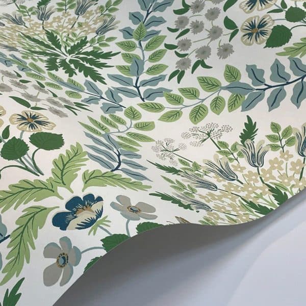 Papel pintado estilo floral de color verde y azul Bramble RP7323