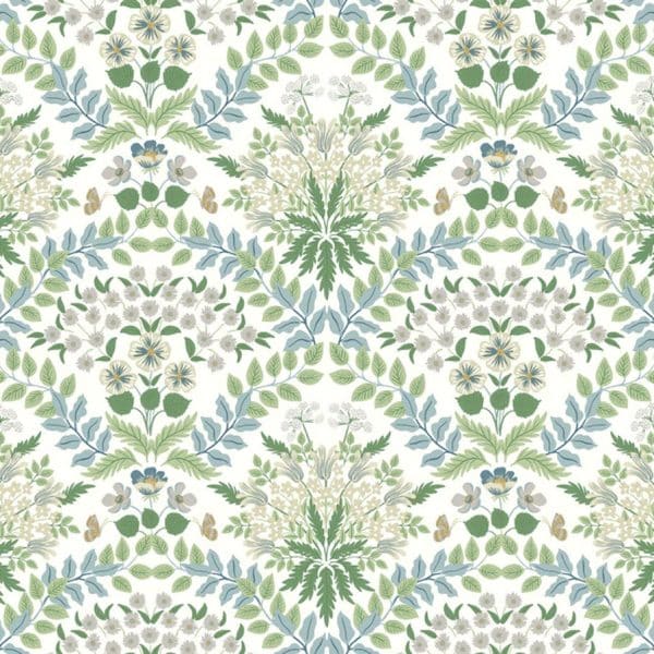 Papel pintado estilo floral de color verde y azul Bramble RP7323