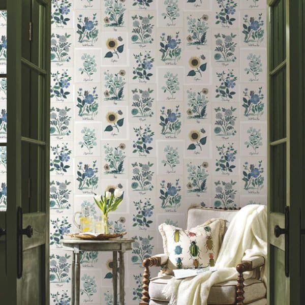 Papel pintado office en color azul Botanical Prints RP7335