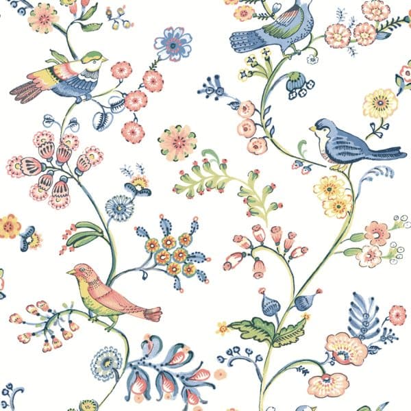 Papel pintado de estampado floral en multicolor Flora y Fauna 3122-10801