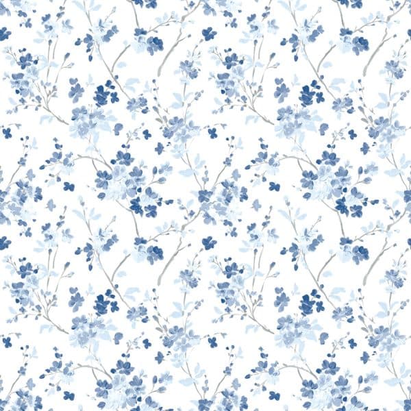 Papel pintado estampado floral en color azul Flora y Fauna 3122-10902