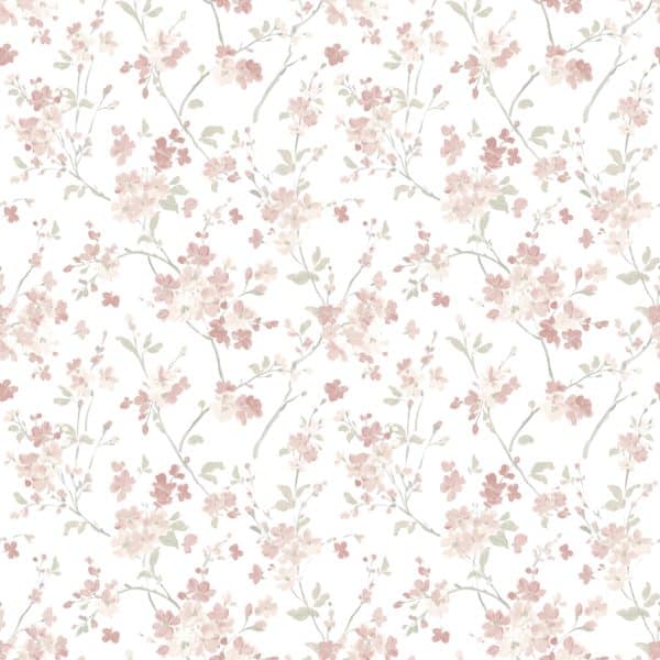 Papel pintado estampado floral en color rosa Flora y Fauna 3122-10908