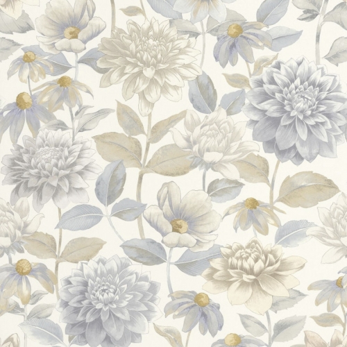 Papel pintado estampado floral en color beige y gris Dahlia 87661834