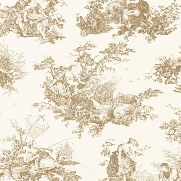 Papel pintado de toile de jouy en color marrón Scene D’ete 87911318