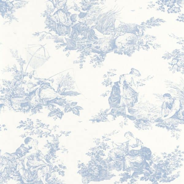 Papel pintado de toile de jouy en color azul Scene D’ete 87916217