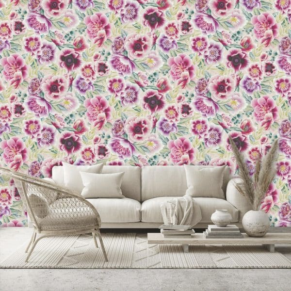 Papel pintado de flores en color rosa Marsha HDHW112902