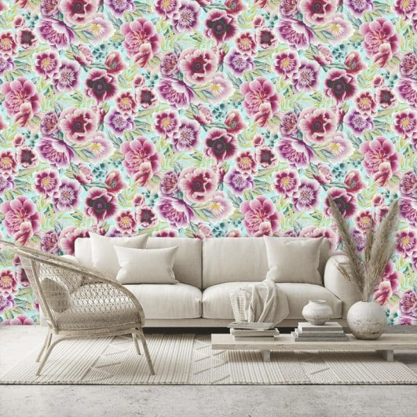 Papel pintado de flores en color rosa Marsha HDHW112903