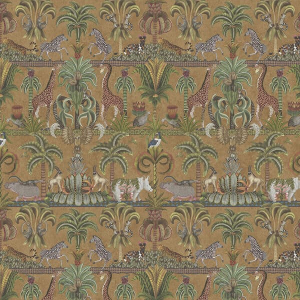 Papel pintado de selva en color dorado y verde Afrika Kingdom 119/5025