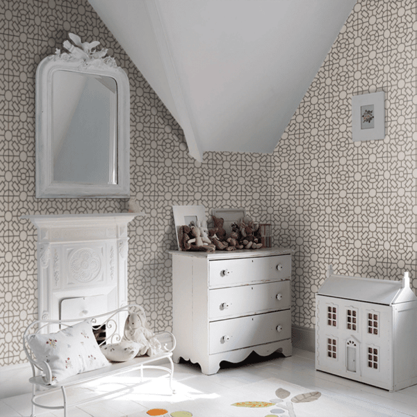 Papel pintado de geométrico trellis en color beige Knot Garden W7455-05