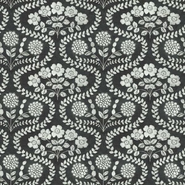 Papel pintado estampado floral color negro Folksy Floral FH4022