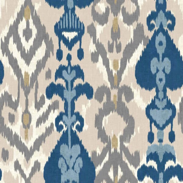 Papel pintado de thai ikat en color azul Uzbek A00815