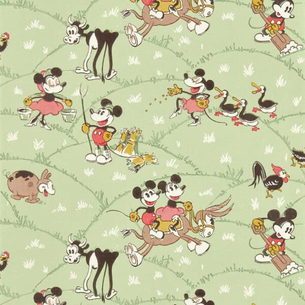 Papel pintado de Mickey Mouse y Minnie en color verde Mickey at the Farm DDIW217266