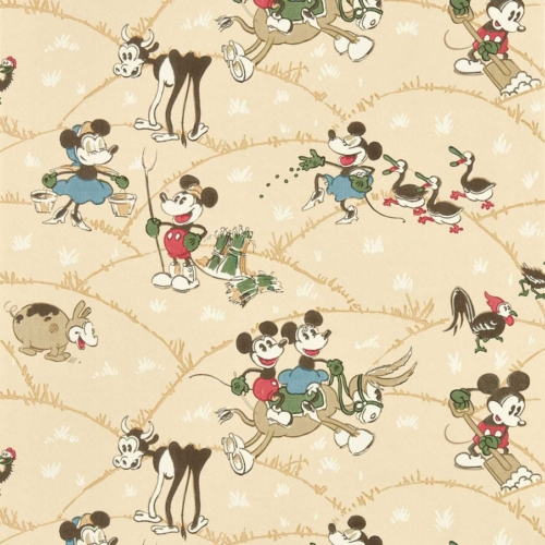 Papel pintado de Mickey Mouse y Minnie en color beige Mickey at the Farm DDIW217267