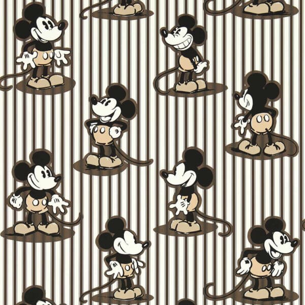 Papel pintado de Mickey Mouse en color marrón Mickey Stripe DDIW217272