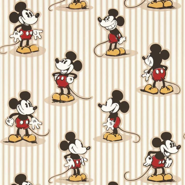 Papel pintado de Mickey Mouse en color beige Mickey Stripe DDIW217273