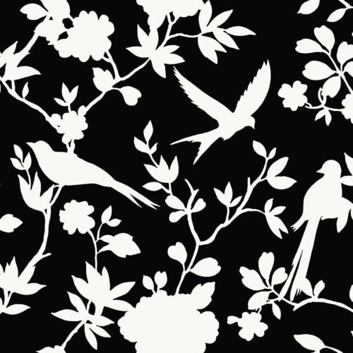 Papel pintado de pájaros en color negro Kavai LN40900