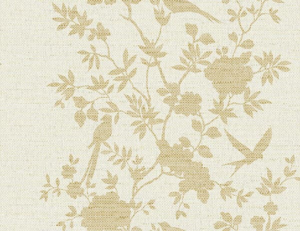 Papel pintado de pájaros y flores en color beige Alhoa LN41003