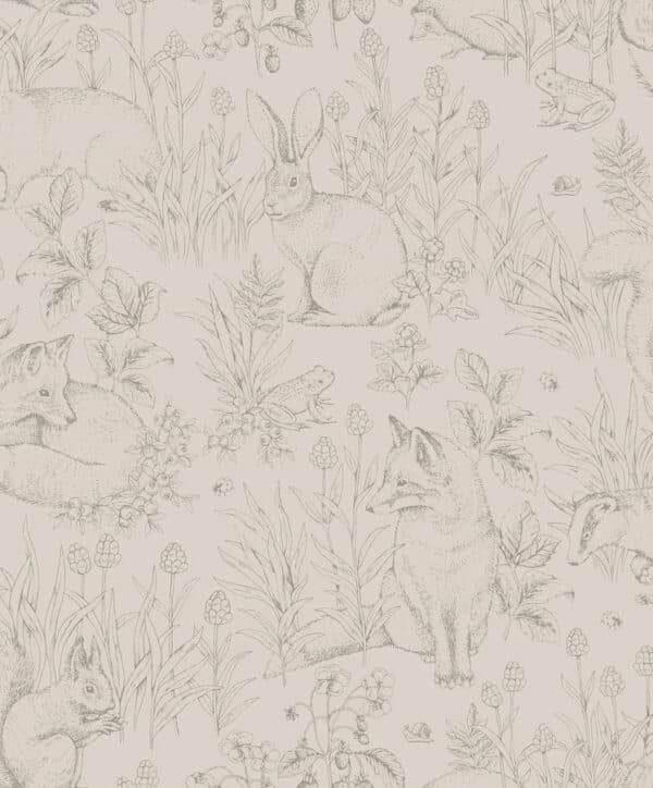 Papel pintado de animales en color beige Forest Friends 6922