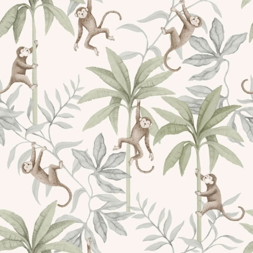 Papel pintado de animales en color verde Jungle Friends 6936