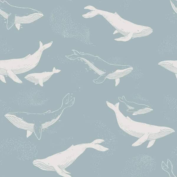 Papel pintado de ballenas en color azul Whales 7453