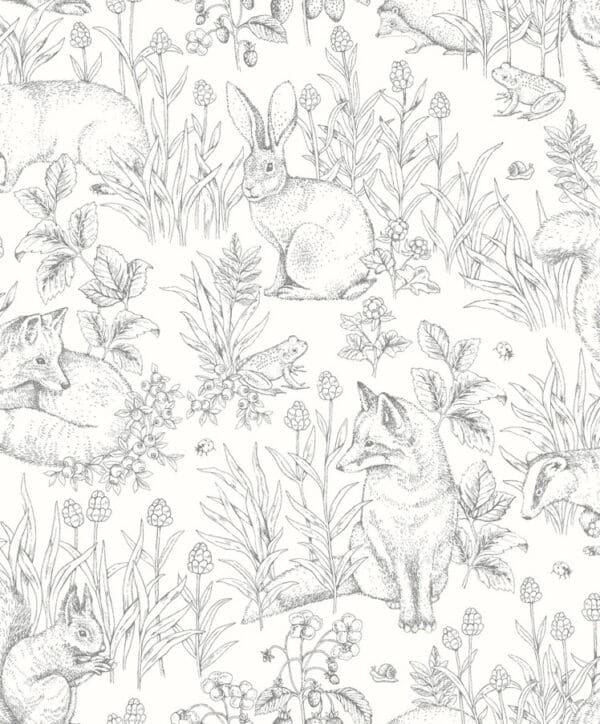 Papel pintado de animales en color gris Forest Friends 7478