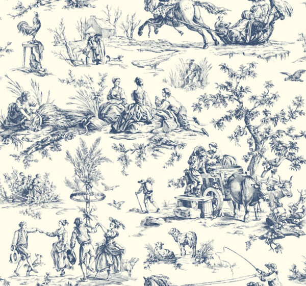 Papel pintado de Toile de Jouy en color azul Season Toile AF2000