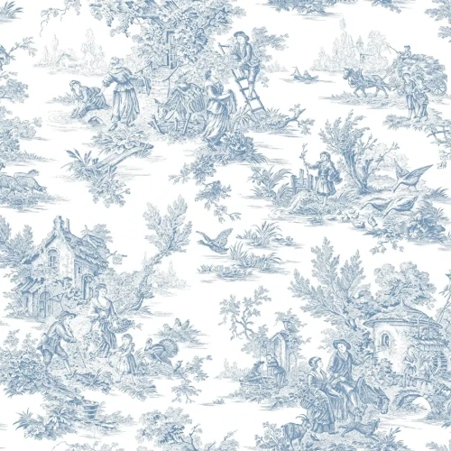 Papel pintado de Toile de Jouy en color azul Campagne Toile AT4229