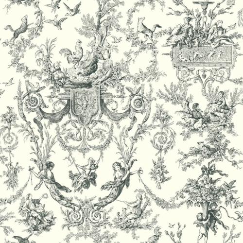 Papel pintado de Toile de Jouy en color negro Old World Toile AT4237