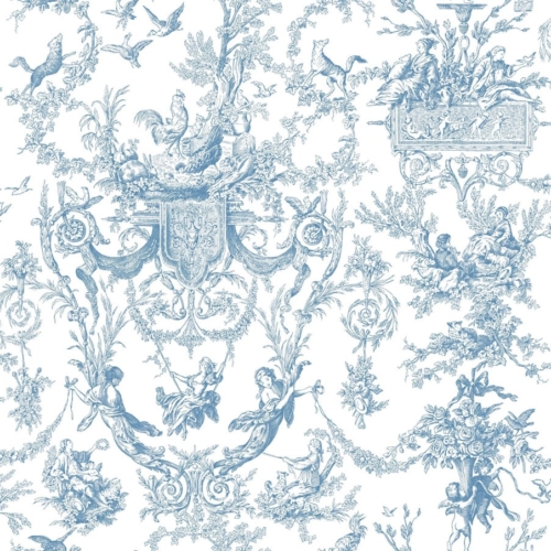 Papel pintado de Toile de Jouy en color azul Old World Toile AT4241