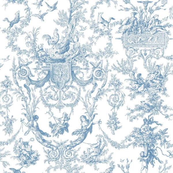 Papel pintado de Toile de Jouy en color azul Old World Toile AT4241