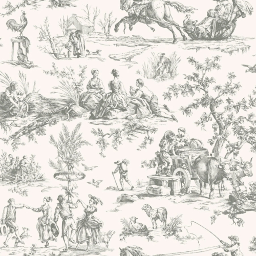 Papel pintado de Toile de Jouy en color gris Season Toile GR5922