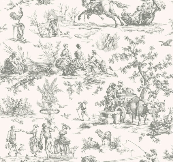 Papel pintado de Toile de Jouy en color gris Season Toile GR5922