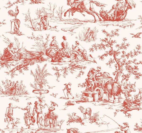 Papel pintado de Toile de Jouy en color rojo Season Toile GR5925