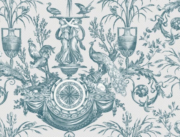 Papel pintado de Toile de Jouy color verde Avian Fountain Toile RT7811