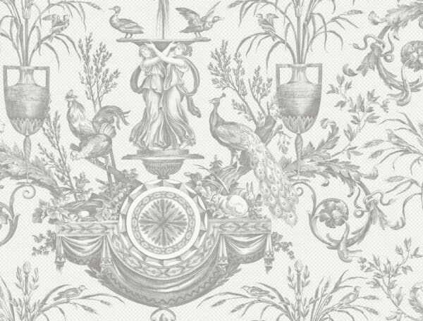 Papel pintado de Toile de Jouy color gris Avian Fountain Toile RT7815