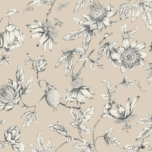 Papel pintado de frutas en color beige Passion Flower Toile RT7854