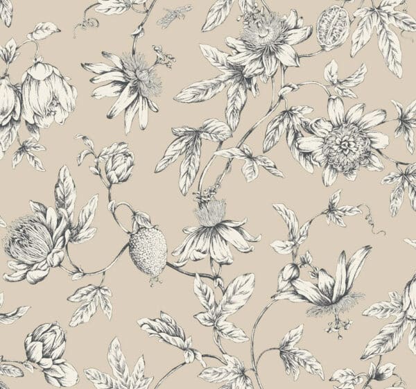 Papel pintado de frutas en color beige Passion Flower Toile RT7854