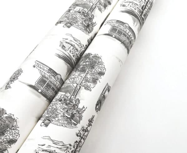 Papel pintado de Toile de Jouy en color negro Modern Vista Toile RT7861