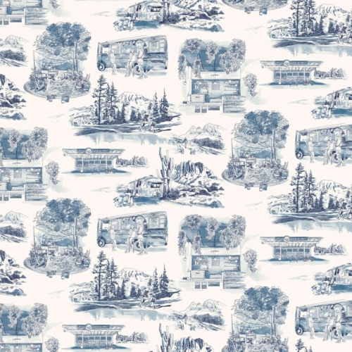 Papel pintado de Toile de Jouy en color azul Modern Vista Toile RT7862