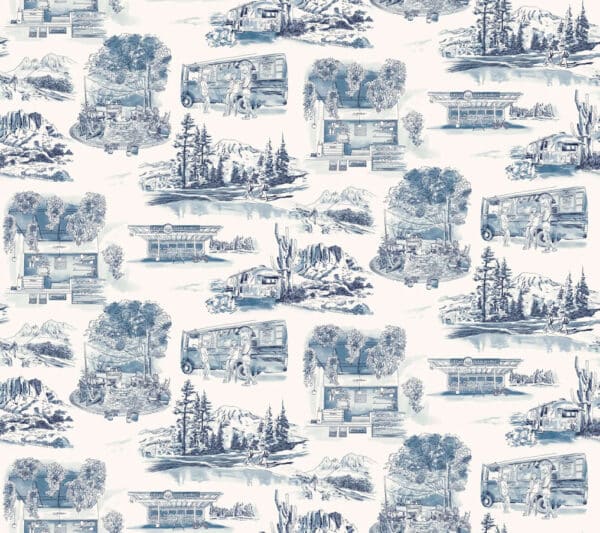 Papel pintado de Toile de Jouy en color azul Modern Vista Toile RT7862